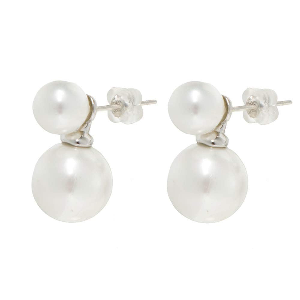 Sterling Silver 8-12mm Double Pearl Studs Earrings White