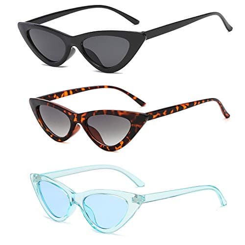 YOSHYA Retro Vintage Narrow Cat Eye Sunglasses for Women Clout Goggles Plastic Frame (Black Grey + Clear Orange)