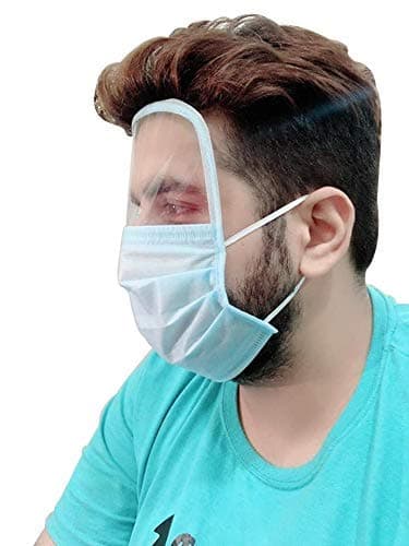 Disposable 3 Ply Surgical Face Mask with Transparent Shield for Men and Women Green/Blue