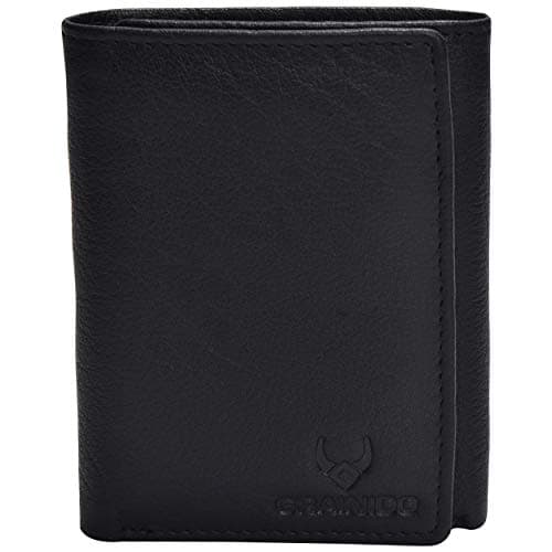 Trifold Leather Mens Wallet with RFID protection-with 6 credit card holder + 1 ID Window.