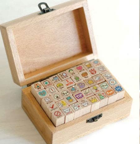 Korean Diary Stamps (Hangul Version) - Wooden Box - 40 pcs