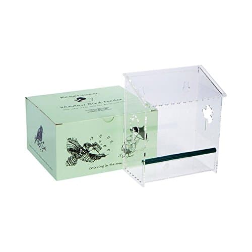 Kanaryware Window Bird Feeder - Built to Last A Lifetime - Decorate Your House with Beautiful Wild Birds - 100% Clear Acrylic - Drain Holes - Hooks & 2 Extra Suction Cups Included - Great Gift