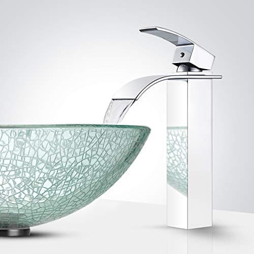 ROVOGO Bathroom Vessel Sink Faucet, Single Hole Single-Handle Waterfall Vanity Faucet, Hot and Cold Water Mixer Tap, Tall Faucet Brass Made, Chrome