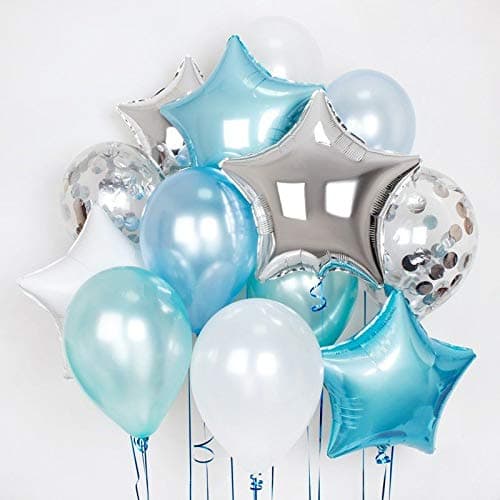 SorivePack of 11 Blue & Silver Confetti Balloons 18inch foil Stars Balloons Party Balloon Metallic Latex Balloons for Baby Shower Birthday Wedding NYE Party Decoration Supply