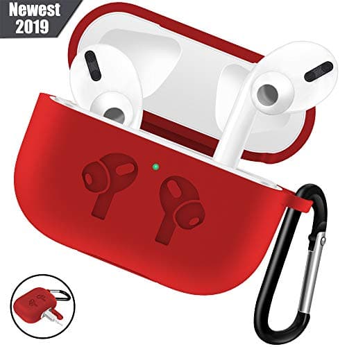 WAAILU Protective Cover Compatible with AirPods Pro Case, Case with Keychain for AirPods 3 Charging Case - 2019 Release Visible Front LED Shock-Absorbing Soft Slim Silicone Case Skin - Red