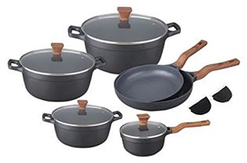 JOLTA 10tlg. Premium Marble Frying Pan Set with Marble Keramikbeschichtigung Saucepan Pan Pot Set Granite schwarz / 10772