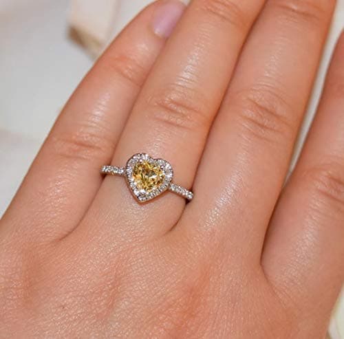 Heart Yellow Sapphire Ring, Romantic Valentine's Day Ring, Platinum Engagement Ring, Anniversary Gift, 1.3 carat Yellow Sapphire Ring