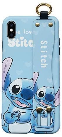 Soft TPU Blue Stitch Case with Stand Hand Holder Loop for iPhone XR iPhoneXR 6.1 Disney Disneyland Cartoon Cute Lovely Protective Kawaii Gift Kids Teens Girls Boys Son Daughter