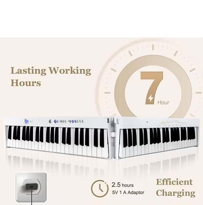Mike Music88-Key Foldable Digital Piano with Bag, Bluetooth MIDI, Built-In Speakers, 128 Tones & Rhythms β White