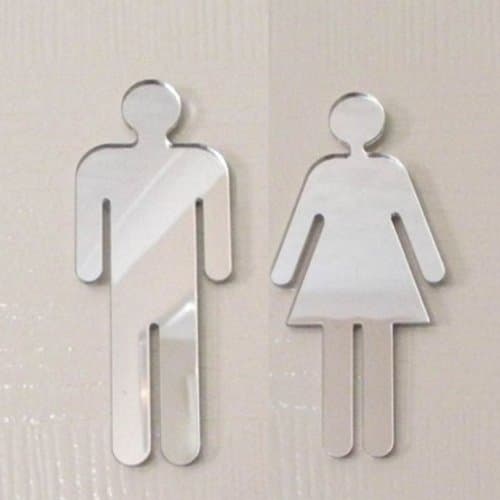 Super Cool Creations Mirrored Male & Female WC Sign – 20cm x 20cm (Together)