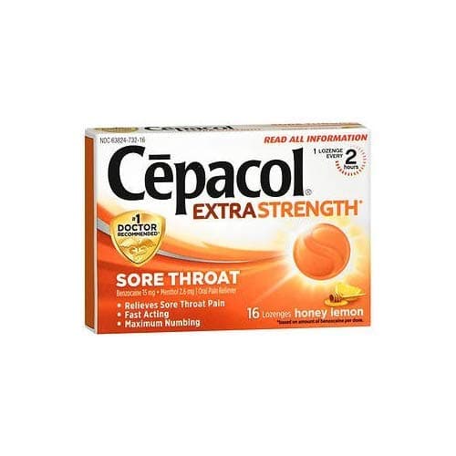 Cepacol Maximum Strength Throat Pain Relief Lozenges Honey Lemon - 16 ct, Pack of 4