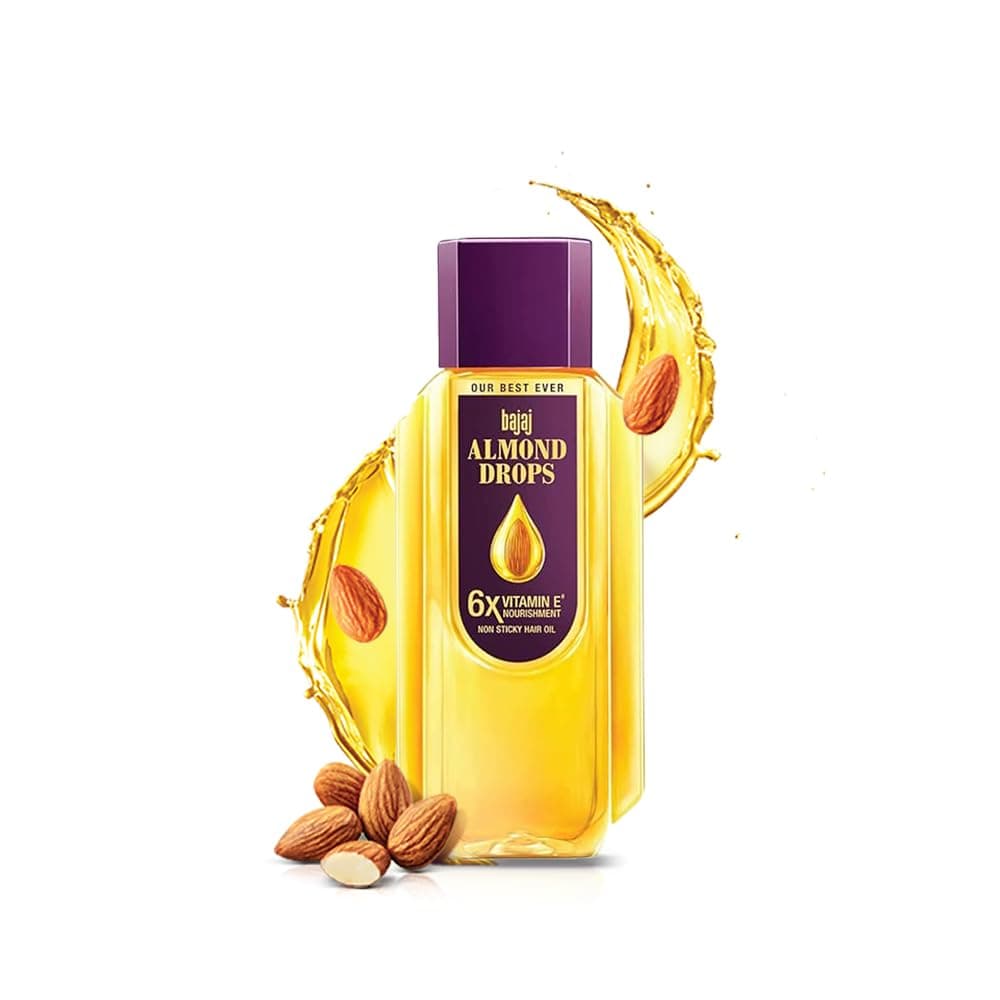 Bajaj Almond Drops Hair Oil - 300ml | 6X Vitamin E Nourishment | Non-Sticky Hair Oil For Hair Fall Control