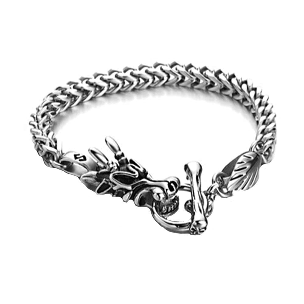 Forziani MILLENNIA Dragon Head Men’s Chain Bracelet in Rhodium Plated Stainless Steel - Sz Large 7.5" - 8.5" Gift Packaging Included