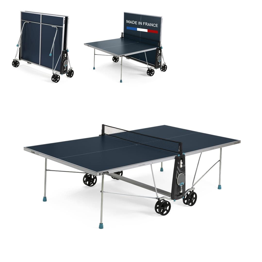 100X Outdoor Table Tennis Table - Foldable - Weatherproof - Ping Pong Table with 4 mm Melamine Resin Top - Blue or Grey