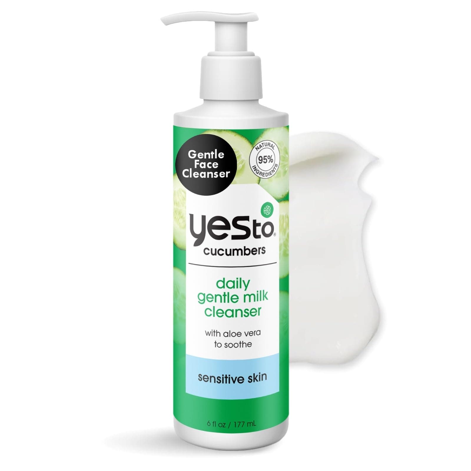 Yes To Cucumbers Daily Gentle Milk Cleanser, Soothing Face Wash That Won't Strip Your Skin & Holds Moisture, With Cucumber Extract, Soy Proteins & Green Tea, Natural, Vegan & Cruelty Free, 6 Fl Oz