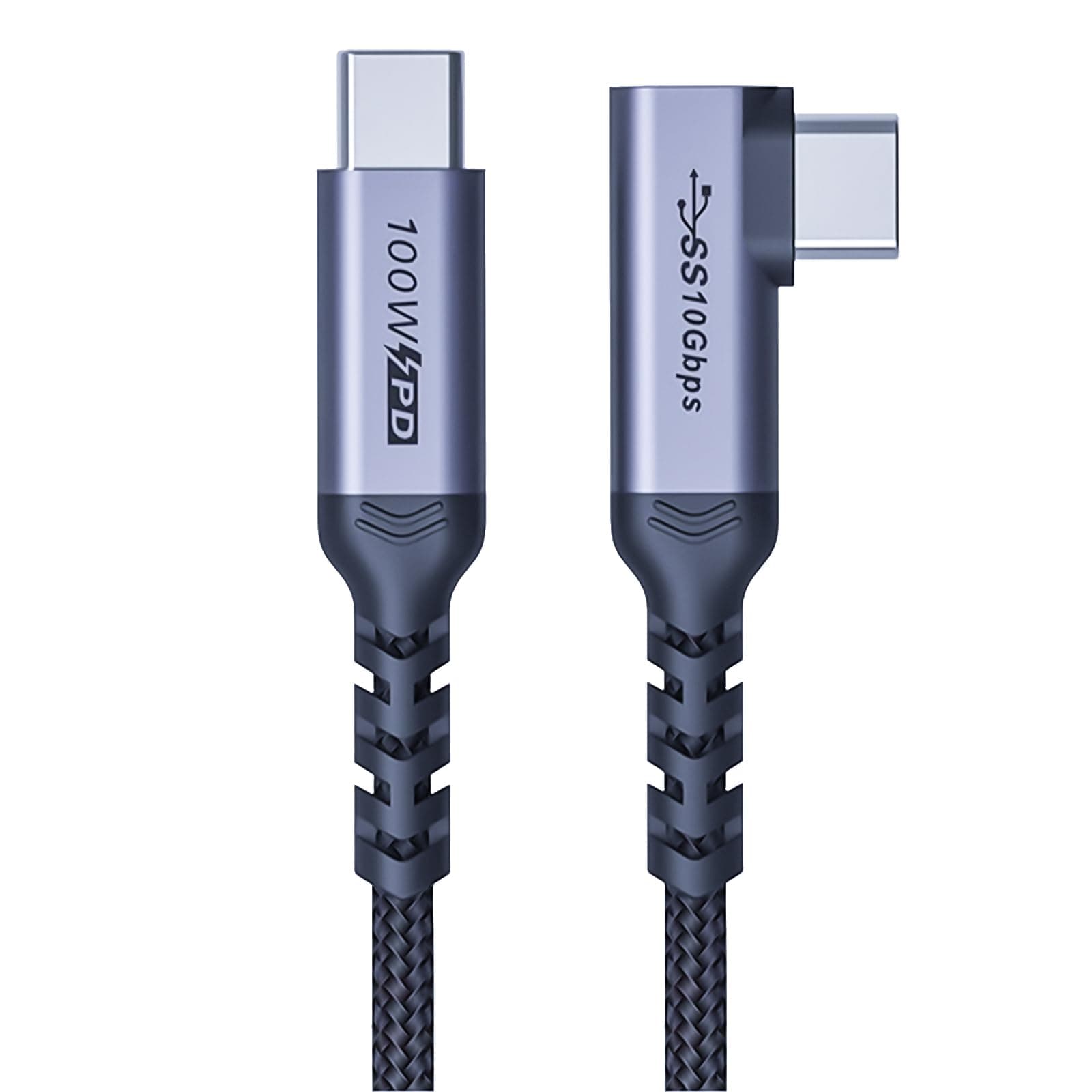 SUMPK 100W Short USB C Cable 3.1 Right Angle [1.5FT 2 Packs], 5A Fast Charging, 10GBbps High Speed Data E-Marker Chip Cords, 4K@60Hz Video Display