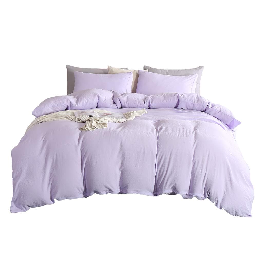 MOVE OVER 3 Pieces Lavender Bedding Light Purple Duvet Cover Set 100% Washed Microfiber Quilt Cover Soft Lilac Purple Bedding Sets King 1 Duvet Cover 2 Pillowcases (King, Lavender)