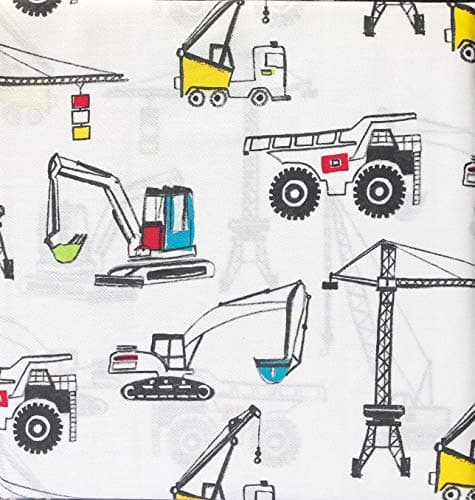 Boy Zone Bedding 3 Piece Twin Size Single Bed Sheet Set Construction Vehicles Shipping Container Cranes Back Hoes, Bulldozers