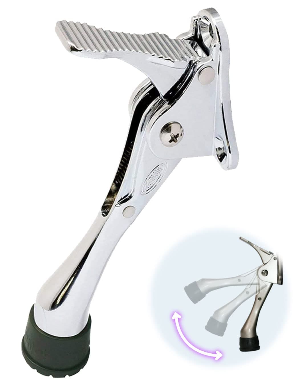 JK One-touch semi-automatic door stop - 4 inch door stopper with a height-adjustable rubber (Chrome)