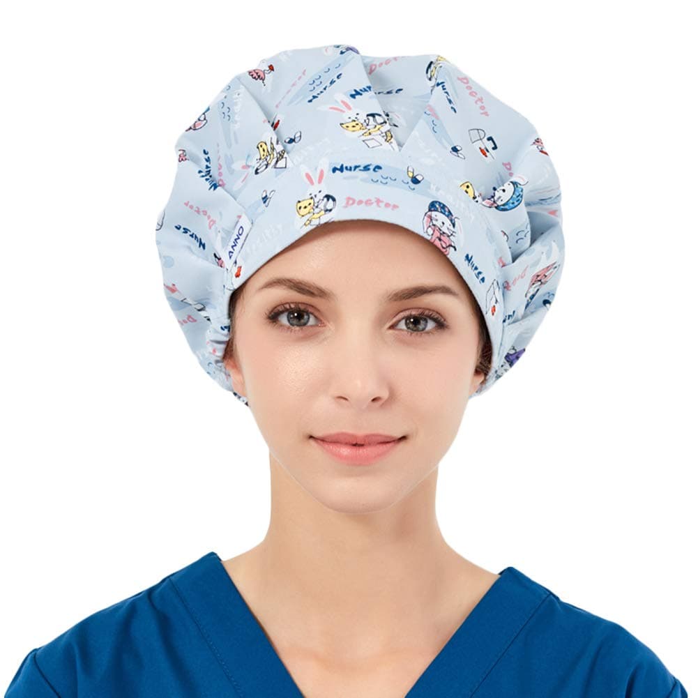 Women Working Cap with Sweatband, Bouffant Hats Elastic Head Covers for Women Men