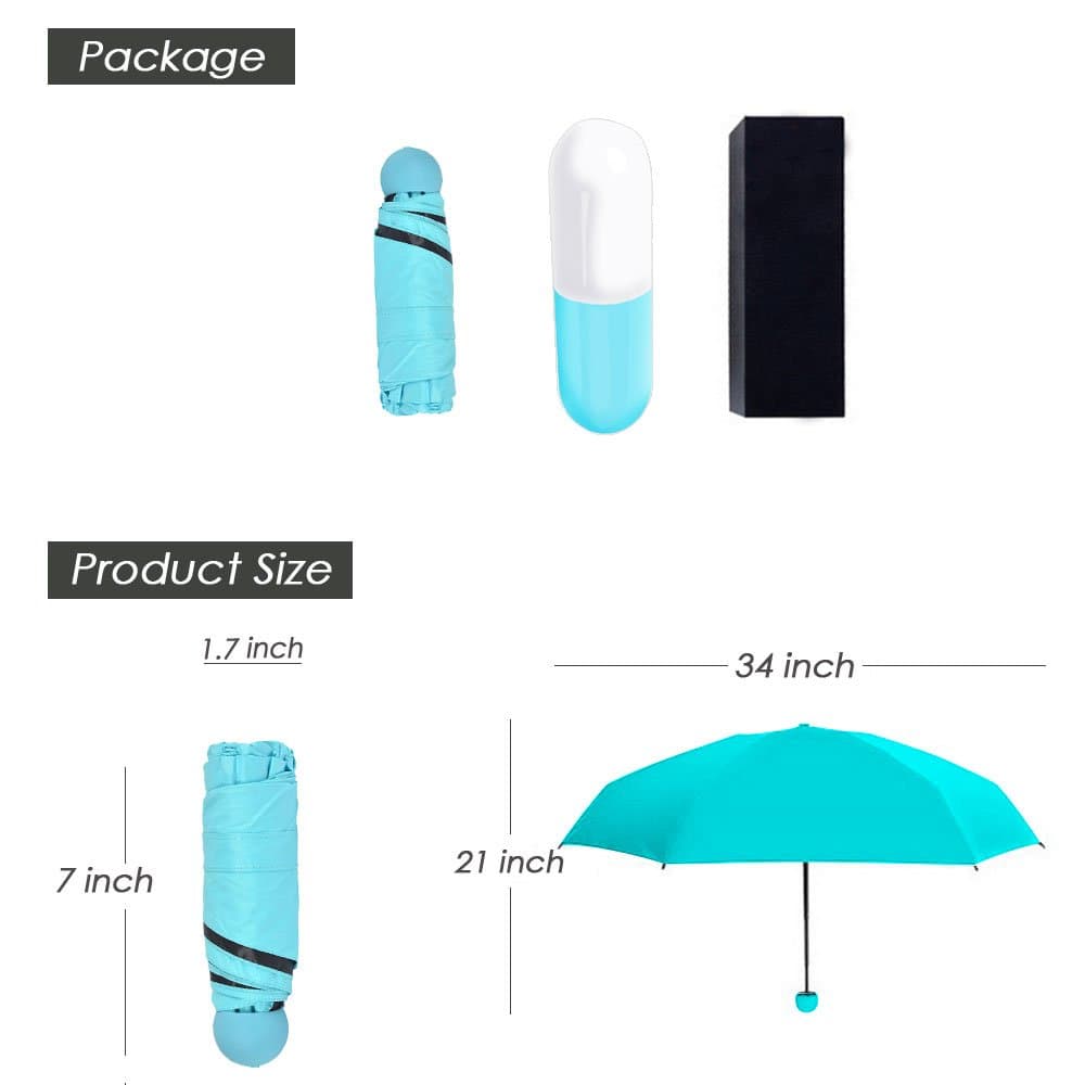 Dejavou Super Light Small Mini Folding Capsule Umbrella with Cute Case, Anti Ultraviolet Windproof 5 Folding Travel Pocket Umbrella (Light Blue)