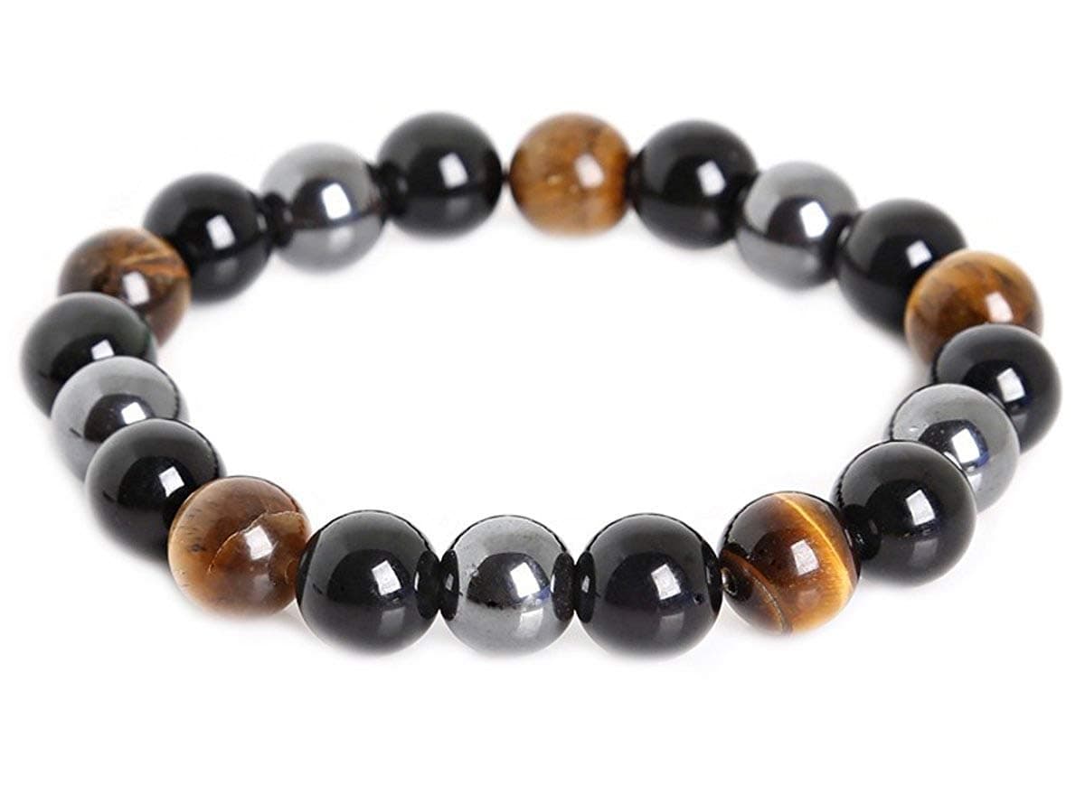 SX Commerce Triple Protection Bracelet for Protection Bring Luck and Prosperity Hematite Black Obsidian Tiger Eye Stone Bracelets