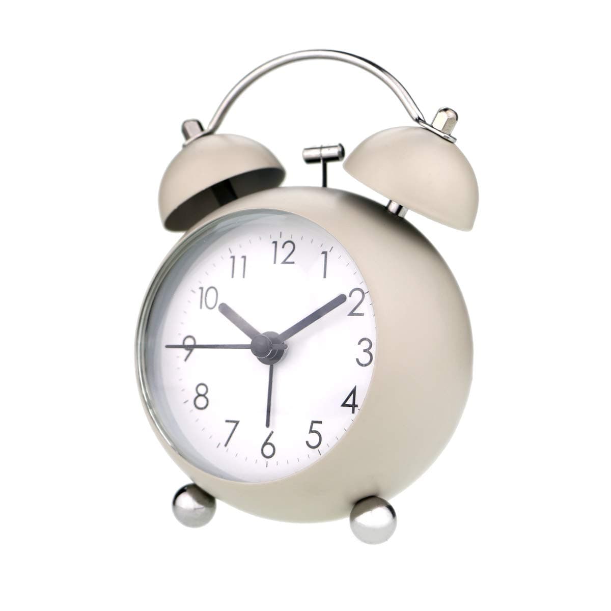 PILIFE 3” Small Twin Bell Alarm Clock,Cute with Backlight and Loud Alarm to Wake You Up,Silent Working Perfect for Bedroom and Work(Light Grey)