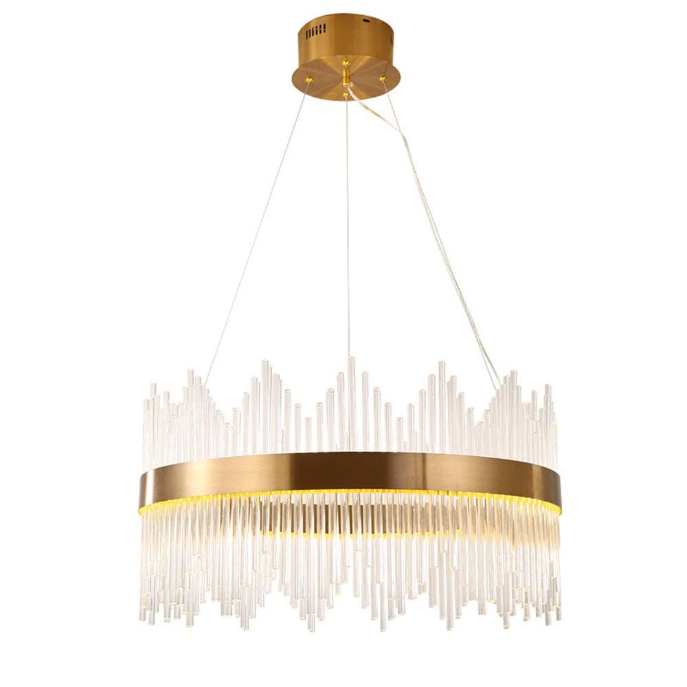 FlanDre® Postmodern Light Luxury Creative Simple Crystal Chandelier LED Lights with Round Metal Gold Villa Restaurant Lamps