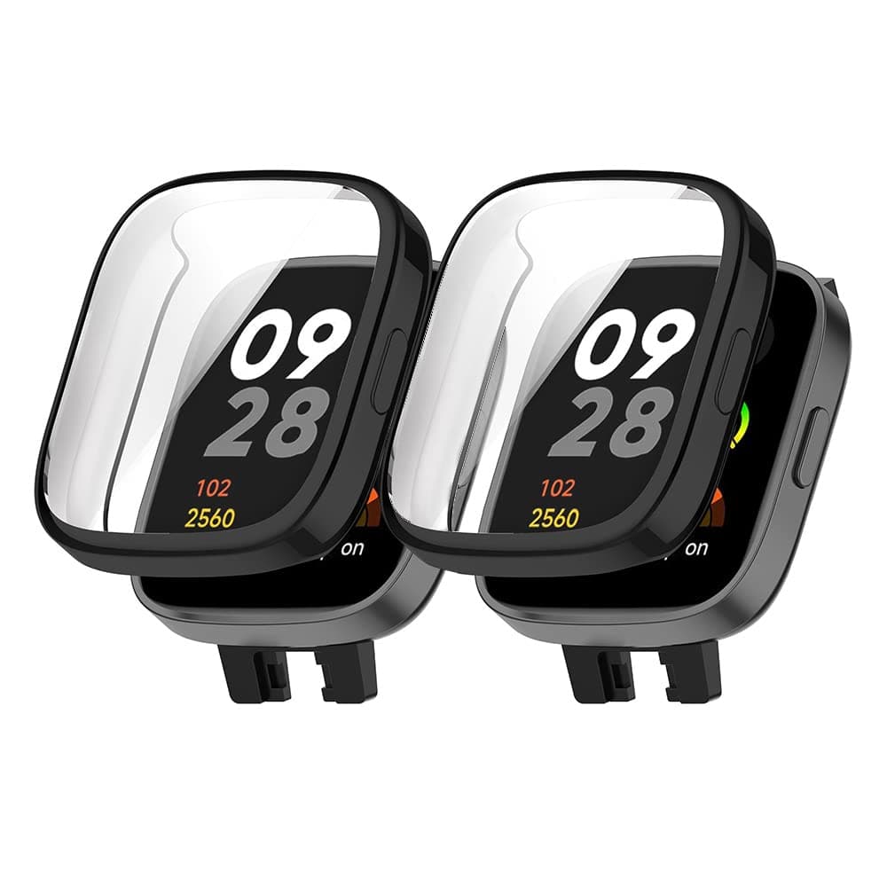 Case [2 Pack] for Xiaomi Redmi Watch 3, with Screen Protector, Flexible TPU Shockproof Scratch Proof Cover Case for Xiaomi Redmi Watch 3 - Black + Black