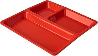 Food-Grade Plastic 3 in 1 Compartments Pav Bhaji Plate Dinner Plates Serving Plates Red Set of 12