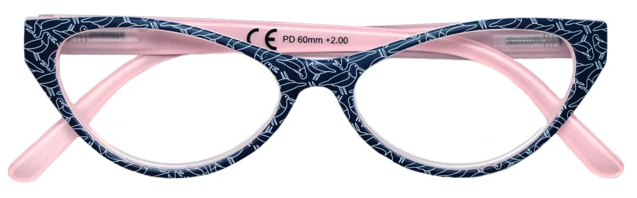 I Like Birds Reading Glasses Womens Oystercatcher Bird 2.00 Quality Designer Reading Glasses Cats Eye Sprung hinges., Oyster Navy