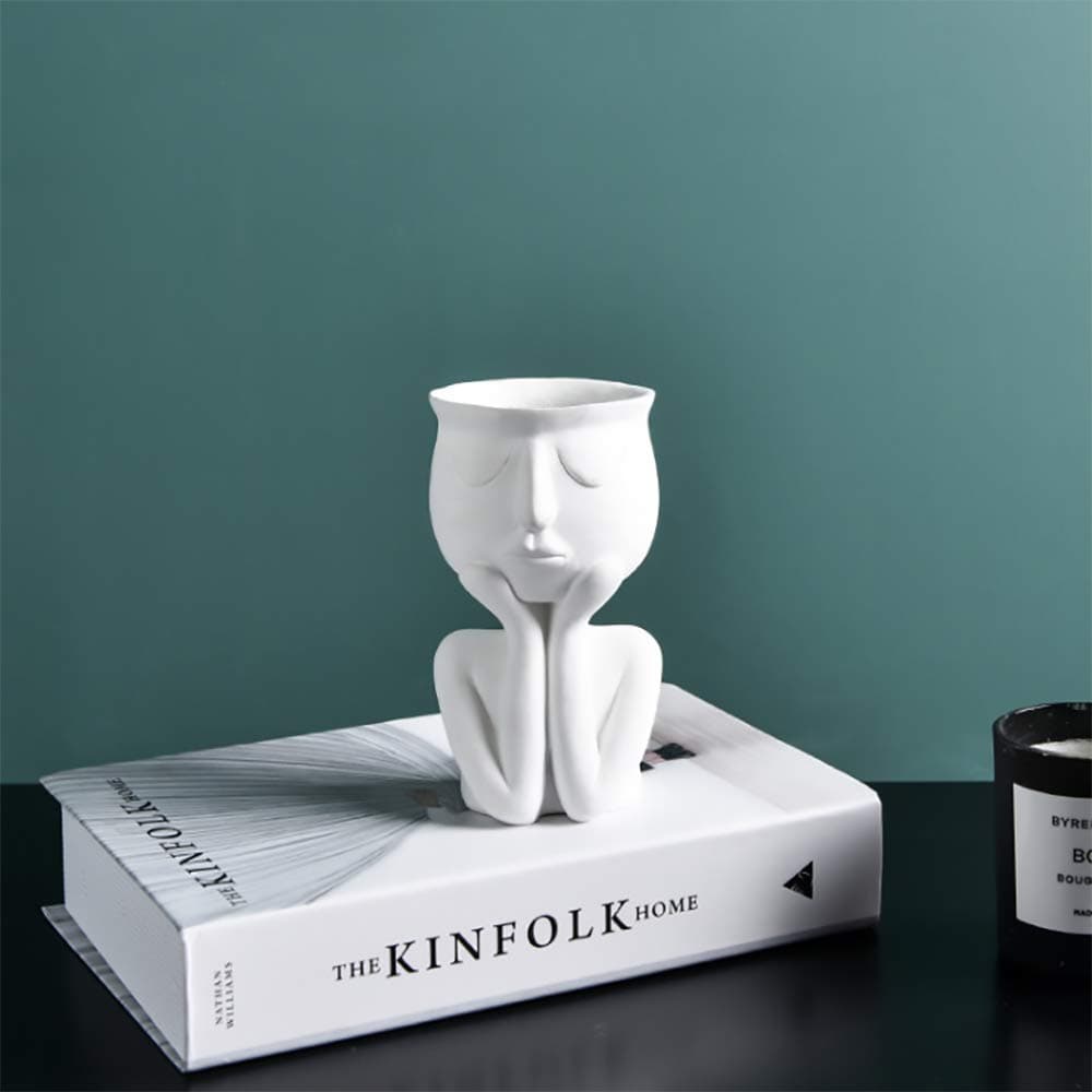 Flower Pot, Head Vase Face Planter Resin Small Plant Pot, Indoor Succulent Planter, Cute Plants Flower Pot Adorable Planter for Home Office Decor,A-White
