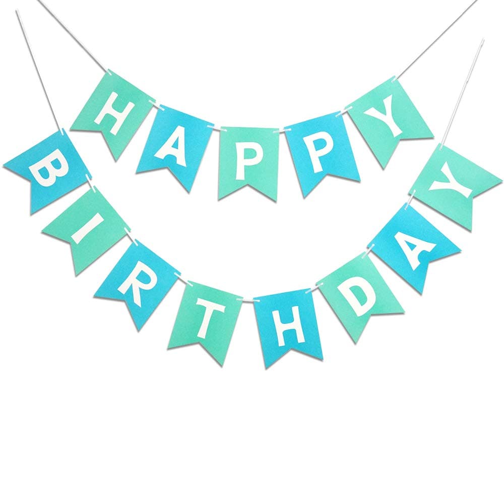 Mint Blue Happy Birthday Banner Signs Supplies for Boy Birthday Party Decorations Nursery Decor 13 Pieces