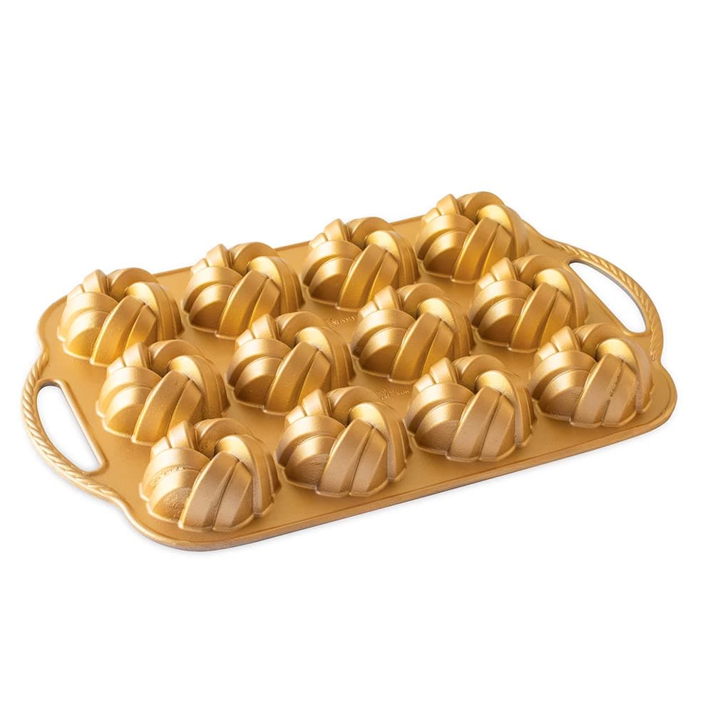 95377 Bundtlette Pan 75th Anniversary Braided Bundt Bites, Gold, 3.5