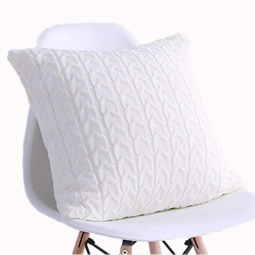 LakeMono 100% Cotton Knit Cushion Covers Decorative Stretchable Pillow Case for Living Room/Car/Office(White,18” x 18”-20” x 20”)