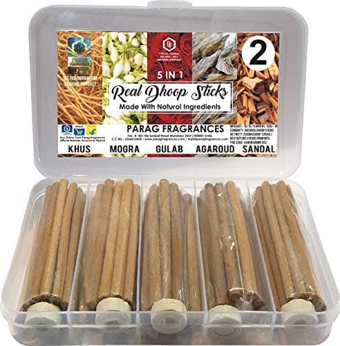 Parag fragrances Real Dhoop Sticks Collection (Khus, Mogra, Gulab, Agarwood and Sandalwood, 250 gm) without Charcoal, Bamboo and Coal