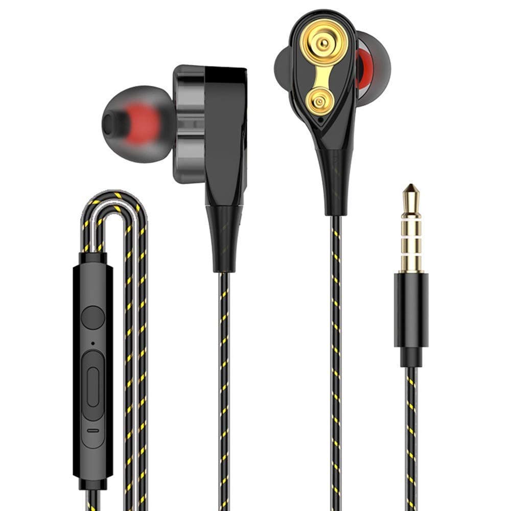Teqbee 4D Double Moving Coil Noise Cancelling Earbuds in Ear Sports Headphones with Inbuilt Microphone for All Smartphones & Tablets