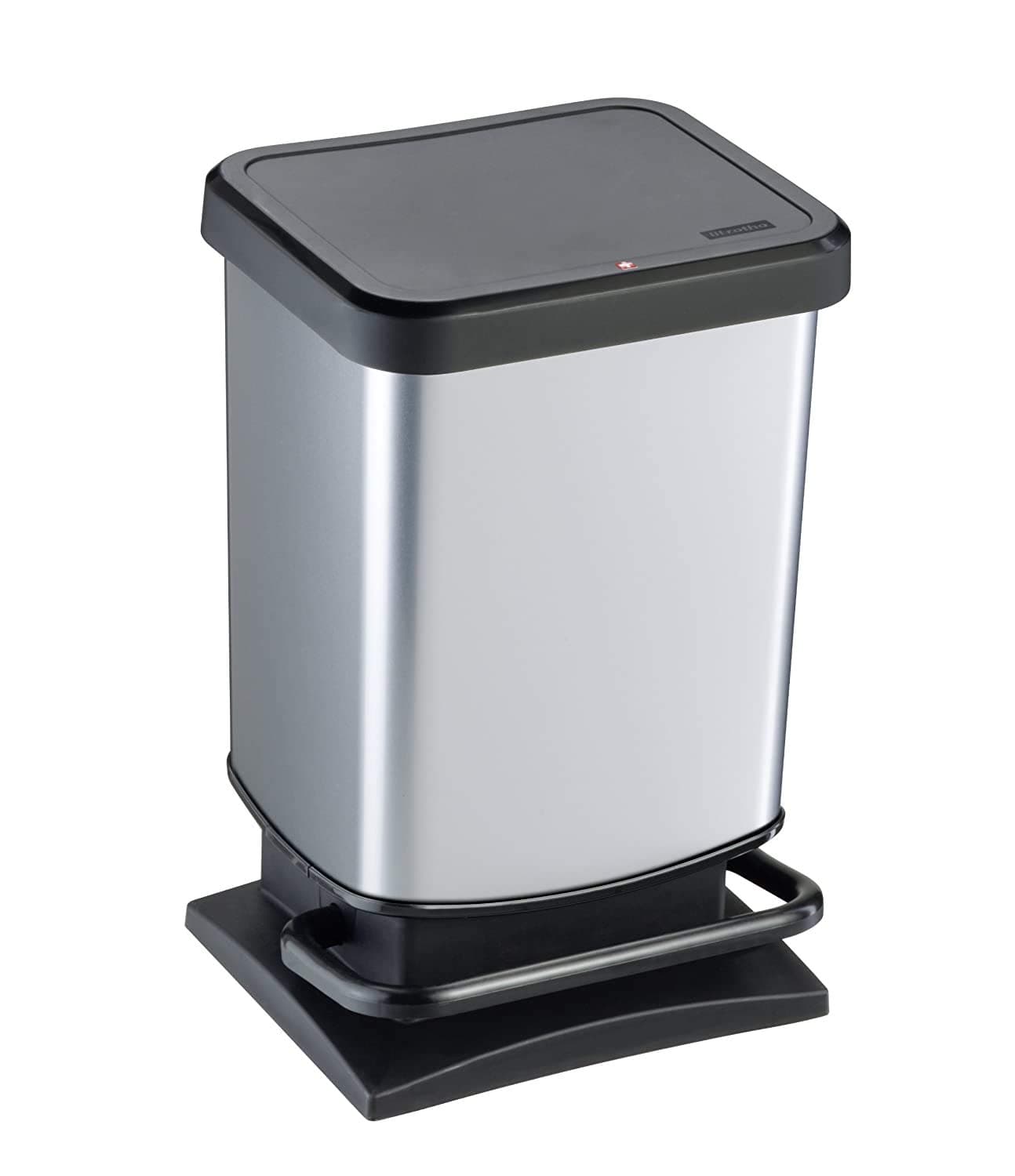 Paso trash can 20l with lid, plastic (PP) BPA-free, silver metallic, 20 liters (29.3 x 26.6 x 45.7 cm)