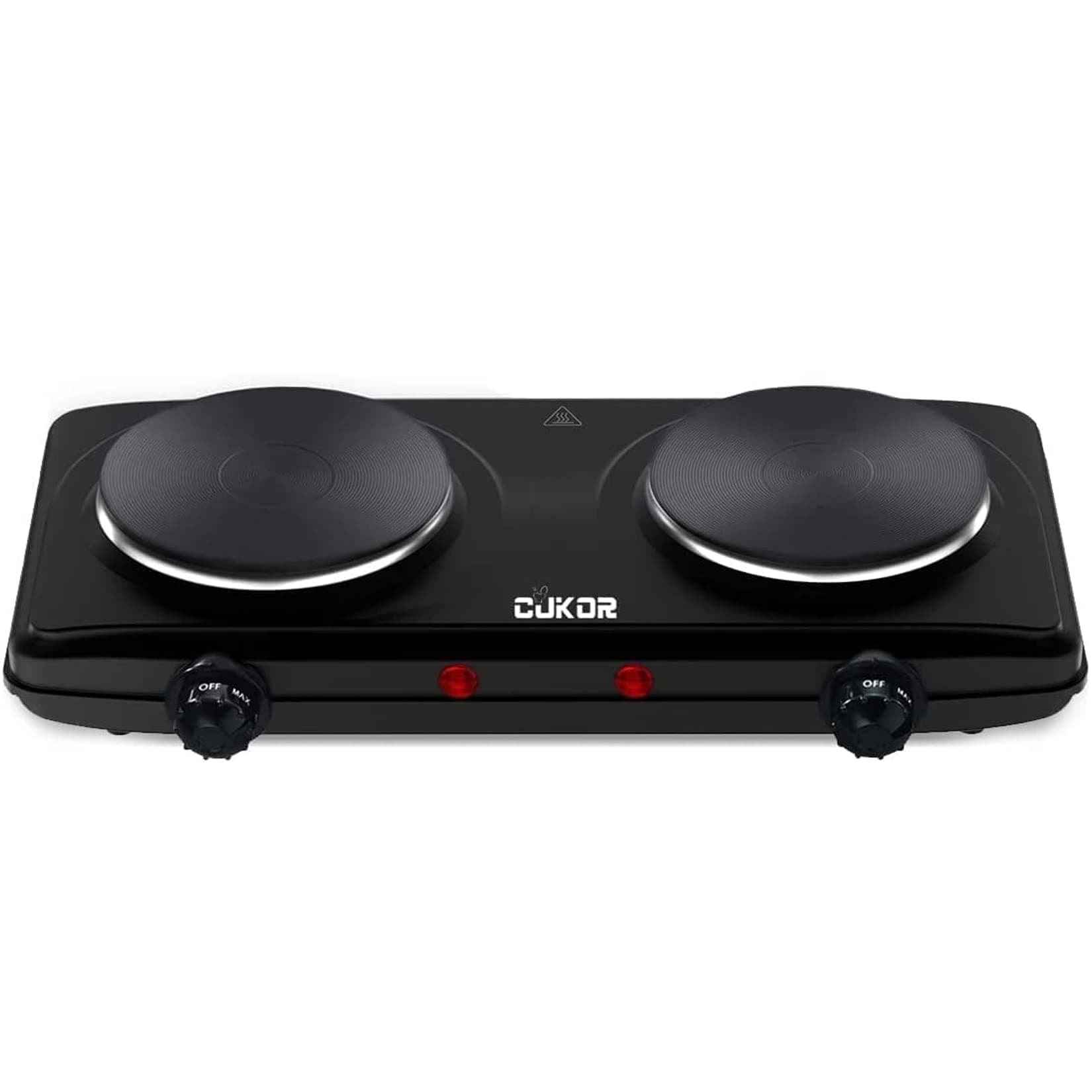 CUKOR Double Cast Iron 2 Burner, 1800W Countertop Burner, Dual Electric Stove Burners, Portable Double Burner for Cooking