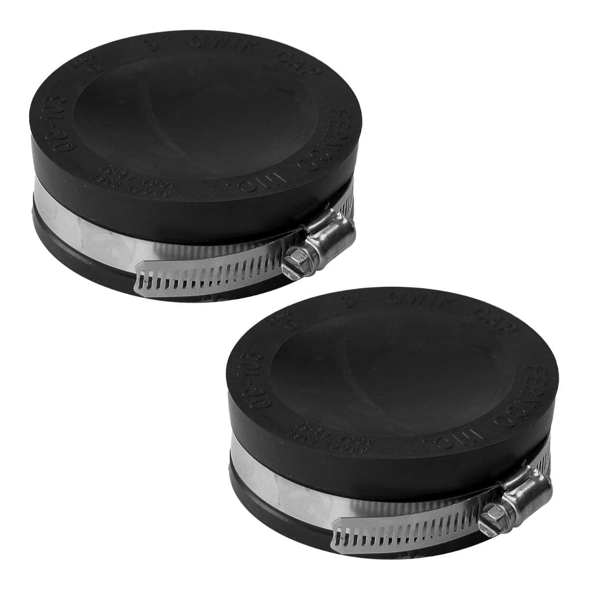 QC-103 2 Pack 3-in. Qwik Cap Flexible PVC Pipe Cap with Stainless Steel Clamps, Black