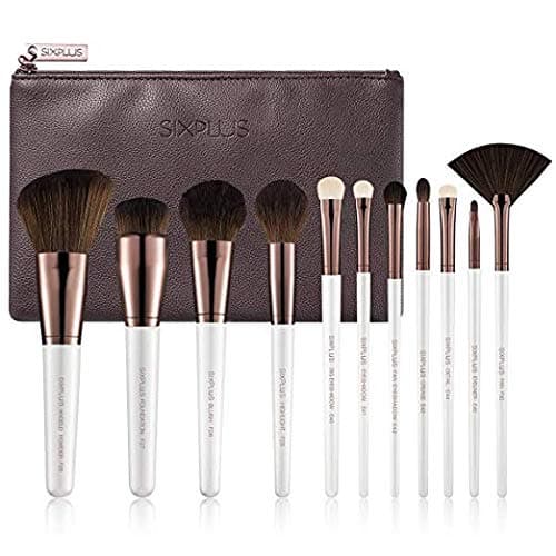 SIXPLUS 11Pcs Pearly White Makeup Brush Set Professional Makeup Brushes with Portable Bag