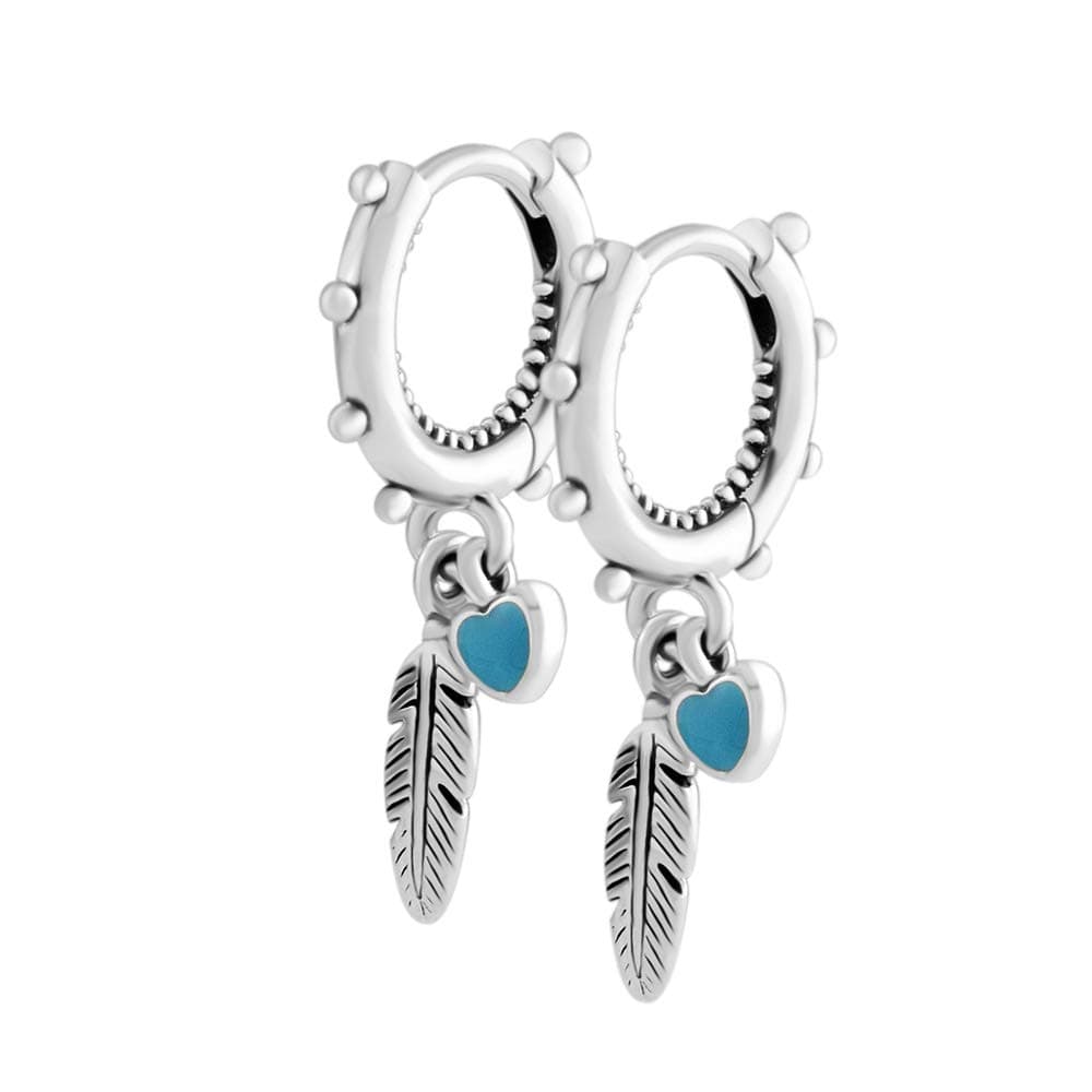 2018 Summer Spiritual Feathers Turquoise Enamel Dangle Earrings 925 Silver DIY Fits for Original Pandora Charm Fashion Jewelry