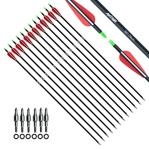 ANTSIR 30 Carbon Arrows for Adult,7.8mm Shaft with Field Point Replaceable Steel Tips for Recuve and Compound Bow(Pack of 12)