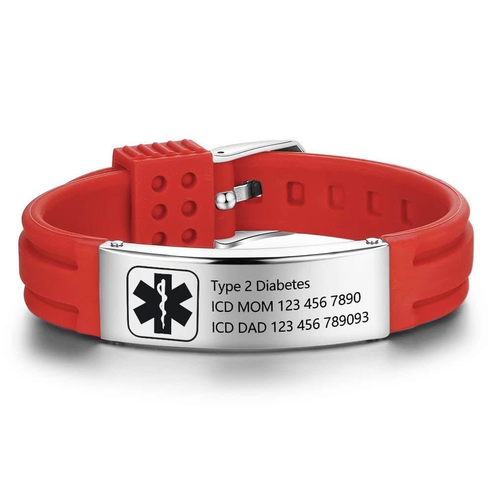 Personalized Silicone Medical Adjustable Sport Emergency ID Bracelets - Engraving, 9 Inches, Waterproof, ID Alert Bracelets for Men & Women