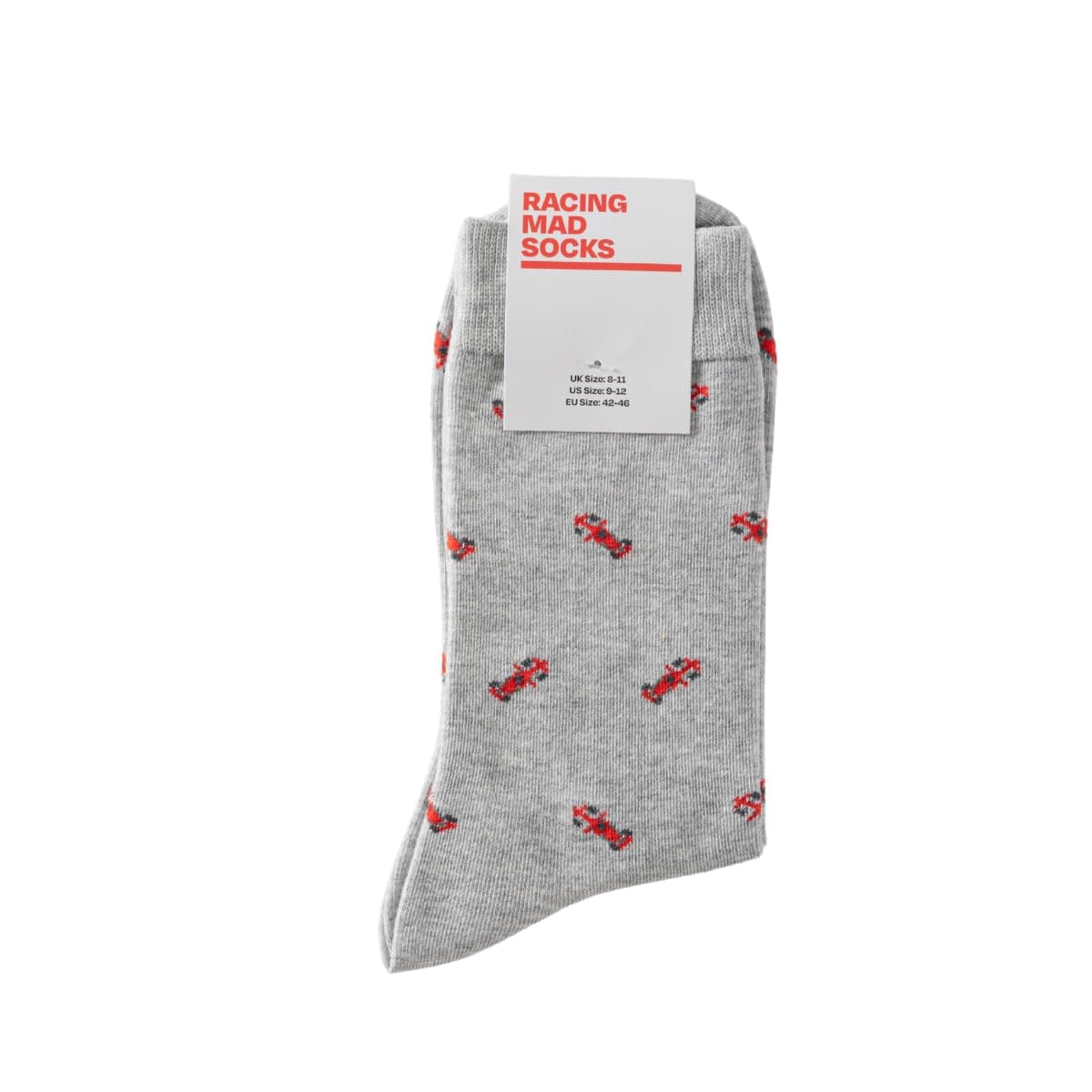 Racing Car Socks - Funny F1 Socks - F1 Gift for Men - 1 Pair, Size 8-11 UK and 42-46 EU, Grey