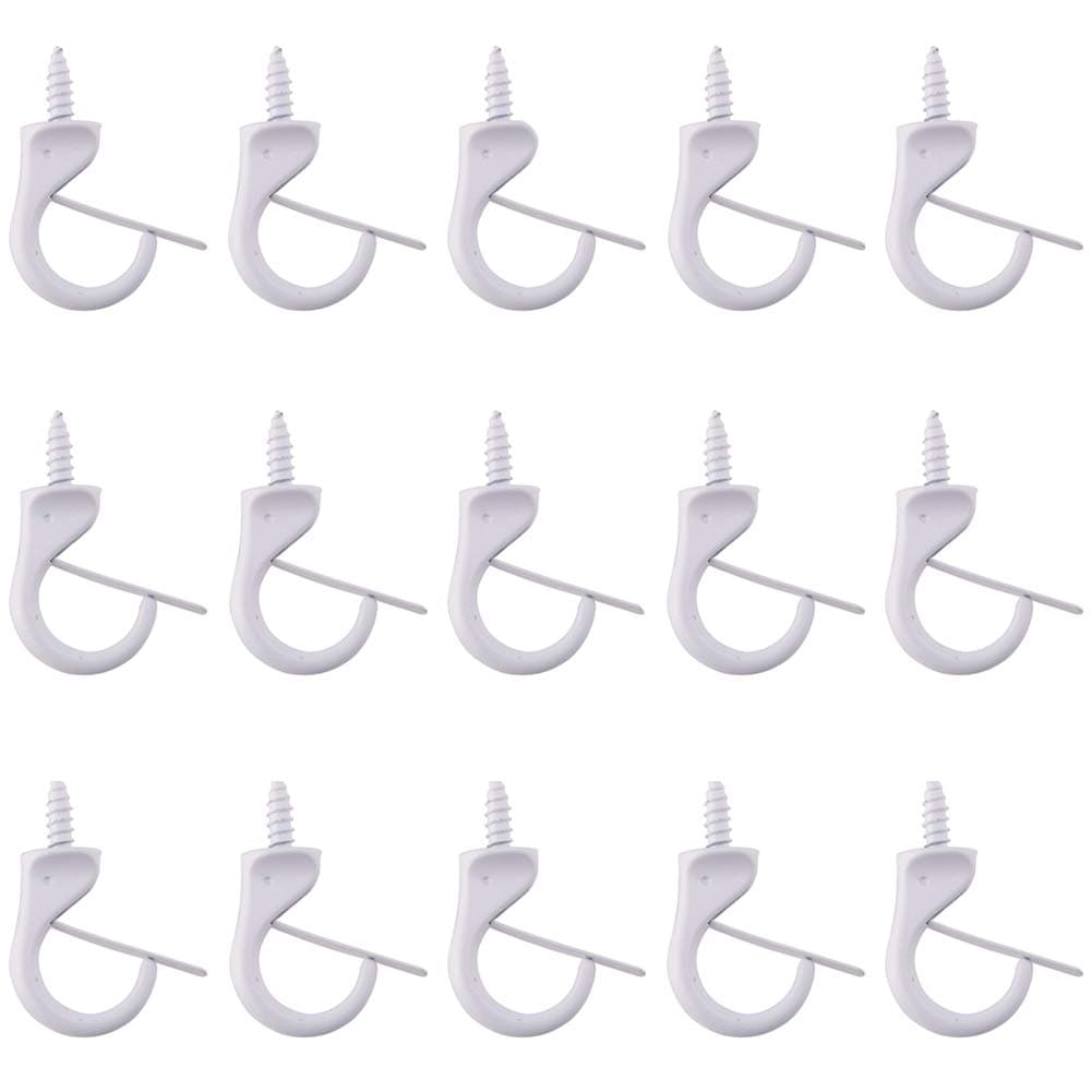 BAMI-LEE House Safety Windproof Hooks, 15 Pieces Metal Cup Hooks Ceiling Hooks Suspended Ceiling Screw Hooks Hanging Plants Indoor Outdoor Use Decorations (White, Large)
