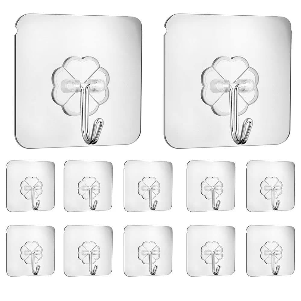 Self Adhesive Hooks, Waterproof Heavy Duty Wall Hooks for Home Kitchen Bathroom Hanging Coat Cloth Towel Key Decorations (12 Pack)
