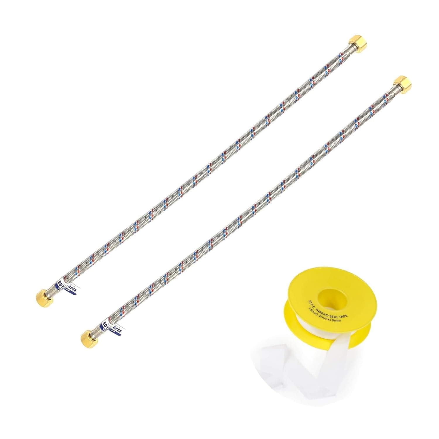 Biella 2 Pcs Stainless Steel Flexible Hose Pipe With Teflon Tape - Ss Mesh Braided With 1/2" Brass Female to Female Threaded Nut | Water Heater Hose (30 CM)