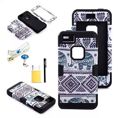 FLIN(TM) Fashion Elephant Tribe Pattern High Impact Case Cover For Apple iPhone 5C,W/ Anti Dust Plug(Color Random),LCD Film Screen Protector & Touch Stylus Pen, Black