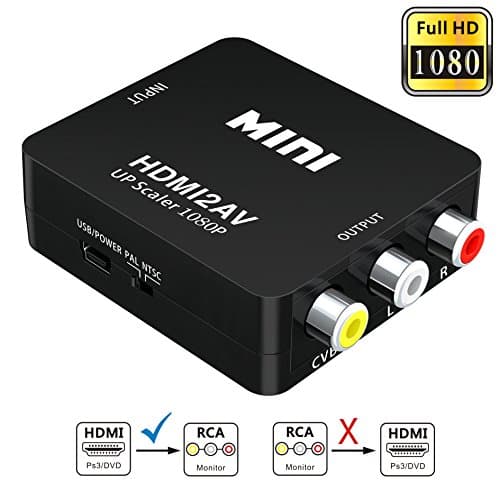 HDMI to RCA,Elizza 1080P HDMI to 3RCA CVBS AV Composite Video Audio Converter Adapter Supporting PAL/NTSC with USB Charge Cable for PC Laptop Xbox PSTV STB VHS VCR Camera DVD,Black